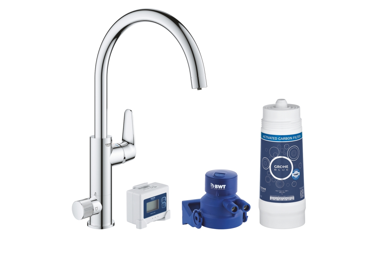 Смеситель для кухонной мойки GROHE Blue Pure BauCurve с функцией фильтрации, с фильтром в комплекте, хром (30385000)