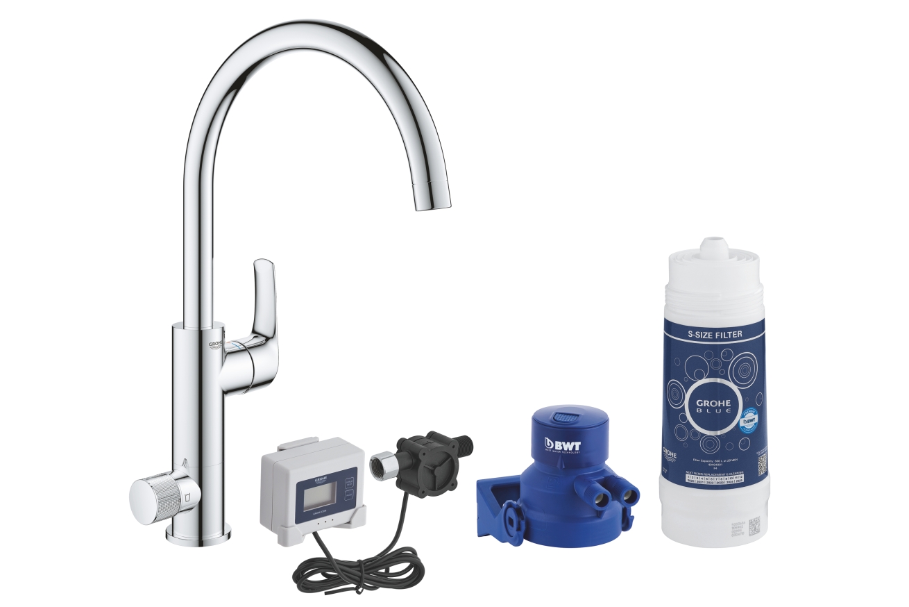 Смеситель для кухонной мойки GROHE Blue Pure Eurosmart с функцией фильтрации, с фильтром в комплекте, хром (30499000)