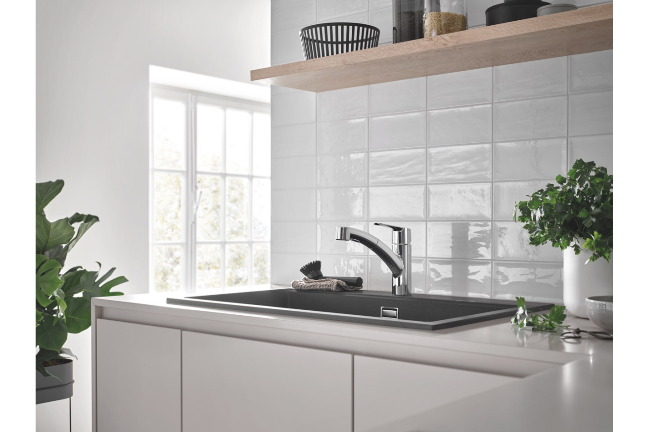 Смеситель для кухни GROHE Start QuickFix с низким вытяжным изливом, хром (30531001)