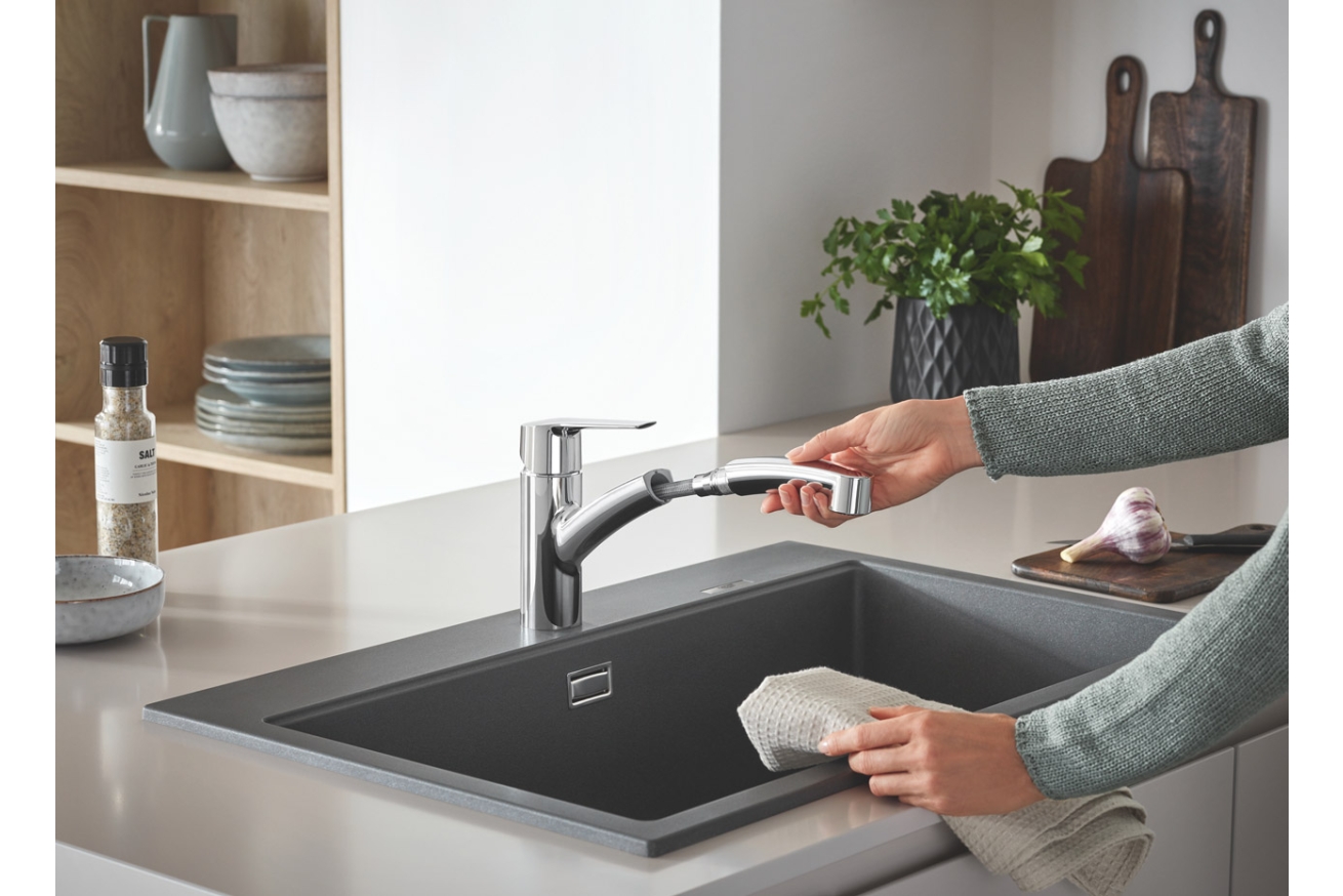 Смеситель для кухни GROHE Start QuickFix с низким вытяжным изливом, хром (30531001)