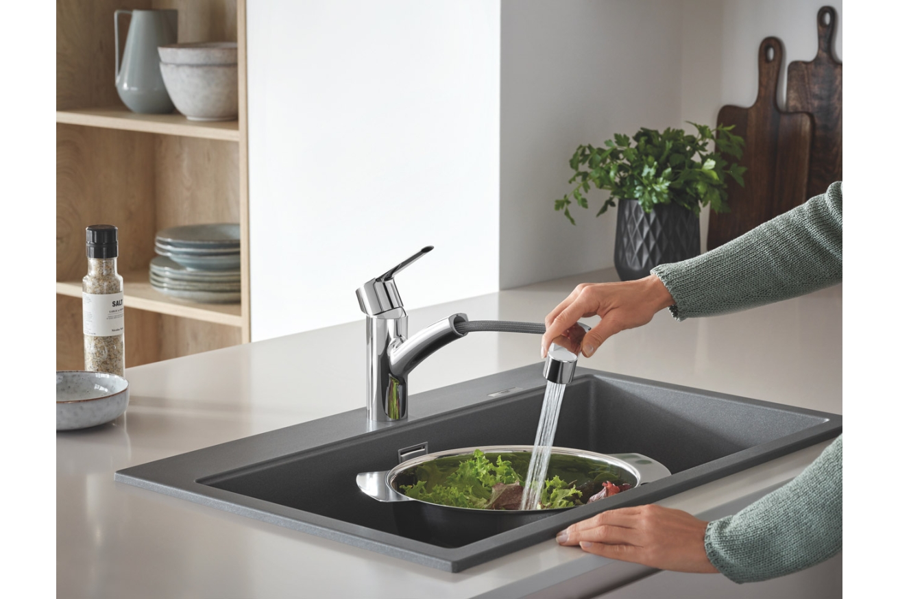 Смеситель для кухни GROHE Start QuickFix с низким вытяжным изливом, хром (30531001)