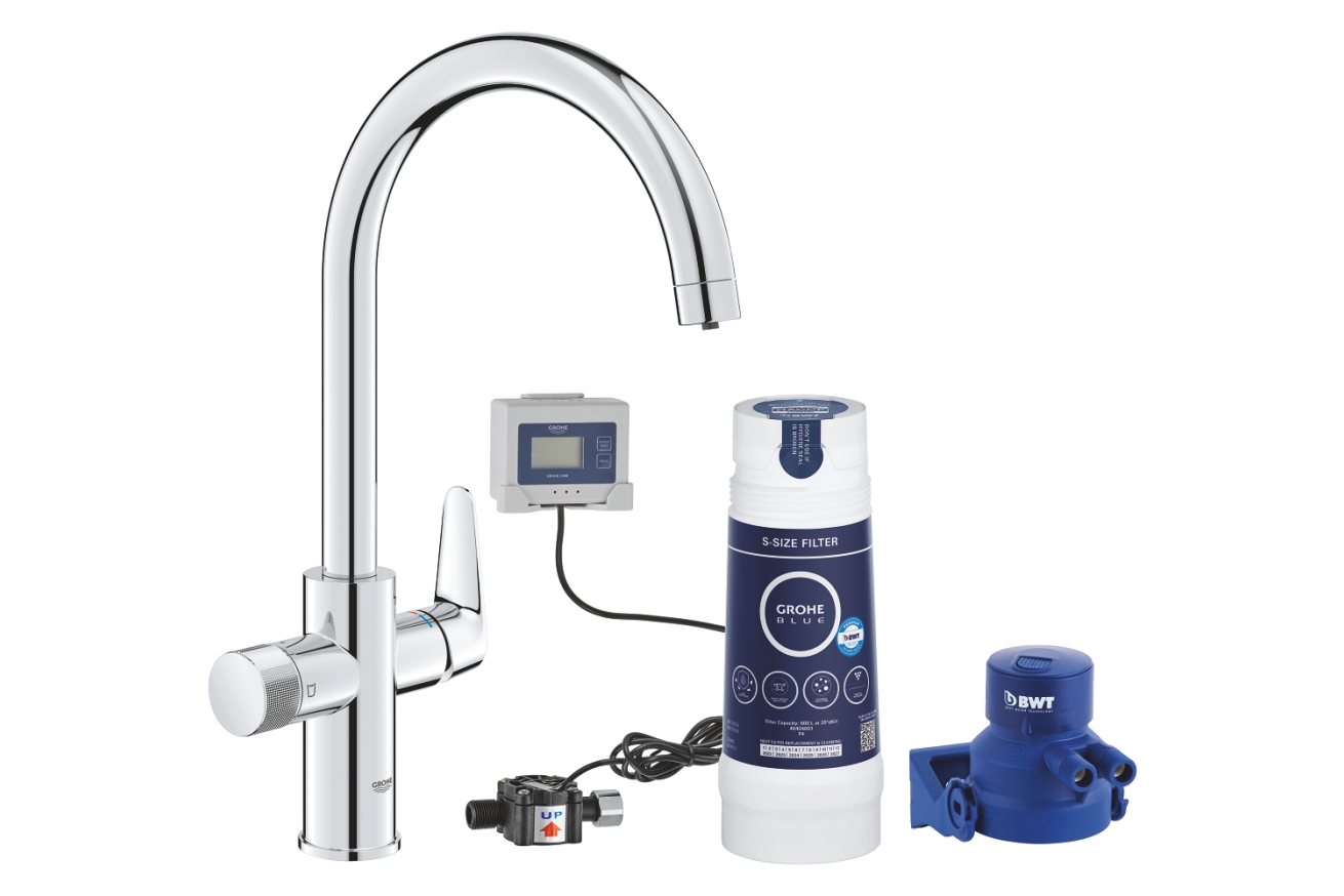Смеситель для кухонной мойки GROHE Blue Pure BauCurve с функцией фильтрации, с фильтром в комплекте, хром (30581000)