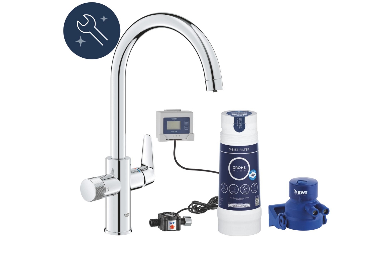 Смеситель для кухонной мойки GROHE Blue Pure BauCurve с функцией фильтрации, с фильтром в комплекте, хром (30581000)