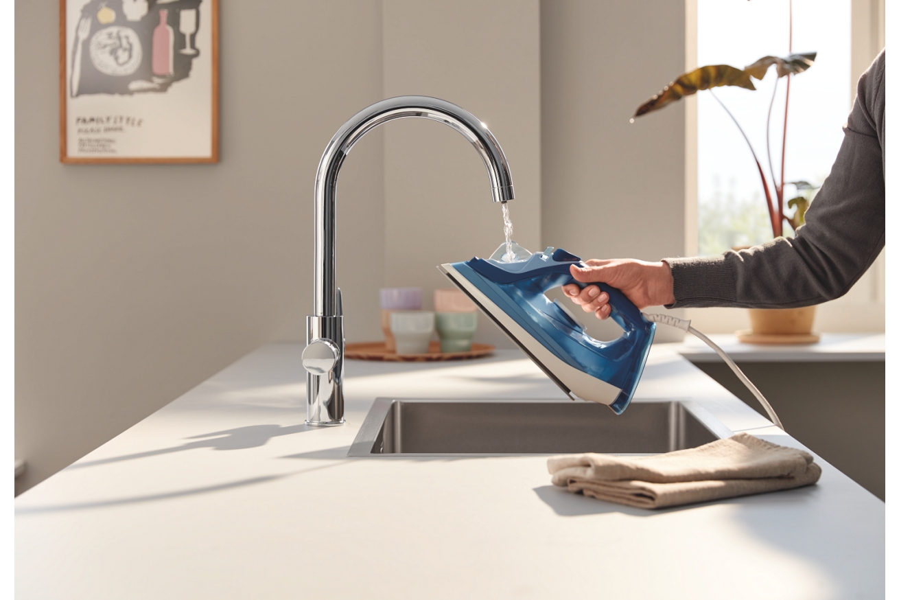 Смеситель для кухонной мойки GROHE Blue Pure BauCurve с функцией фильтрации, с фильтром UltraSafe в комплекте, хром (30582000)
