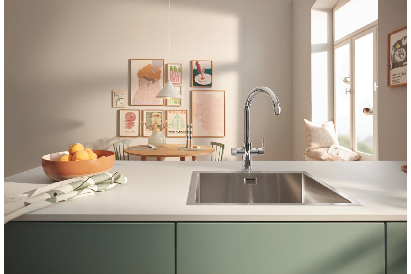 Смеситель для кухонной мойки GROHE Blue Pure BauCurve с функцией фильтрации, с фильтром UltraSafe в комплекте, хром (30582000)