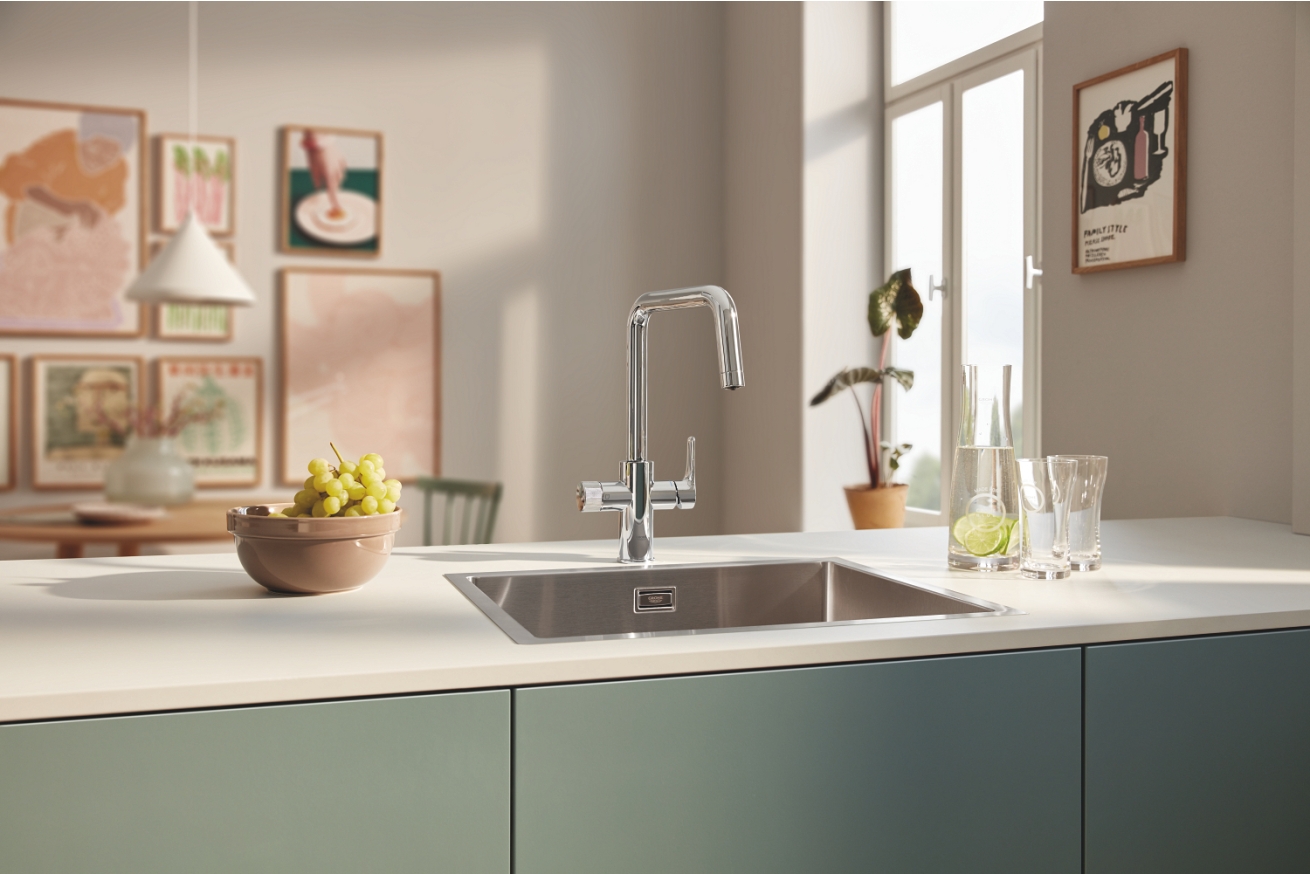 Смеситель для кухонной мойки GROHE Blue Pure Eurosmart с функцией фильтрации, с фильтром в комплекте, хром (30584000)