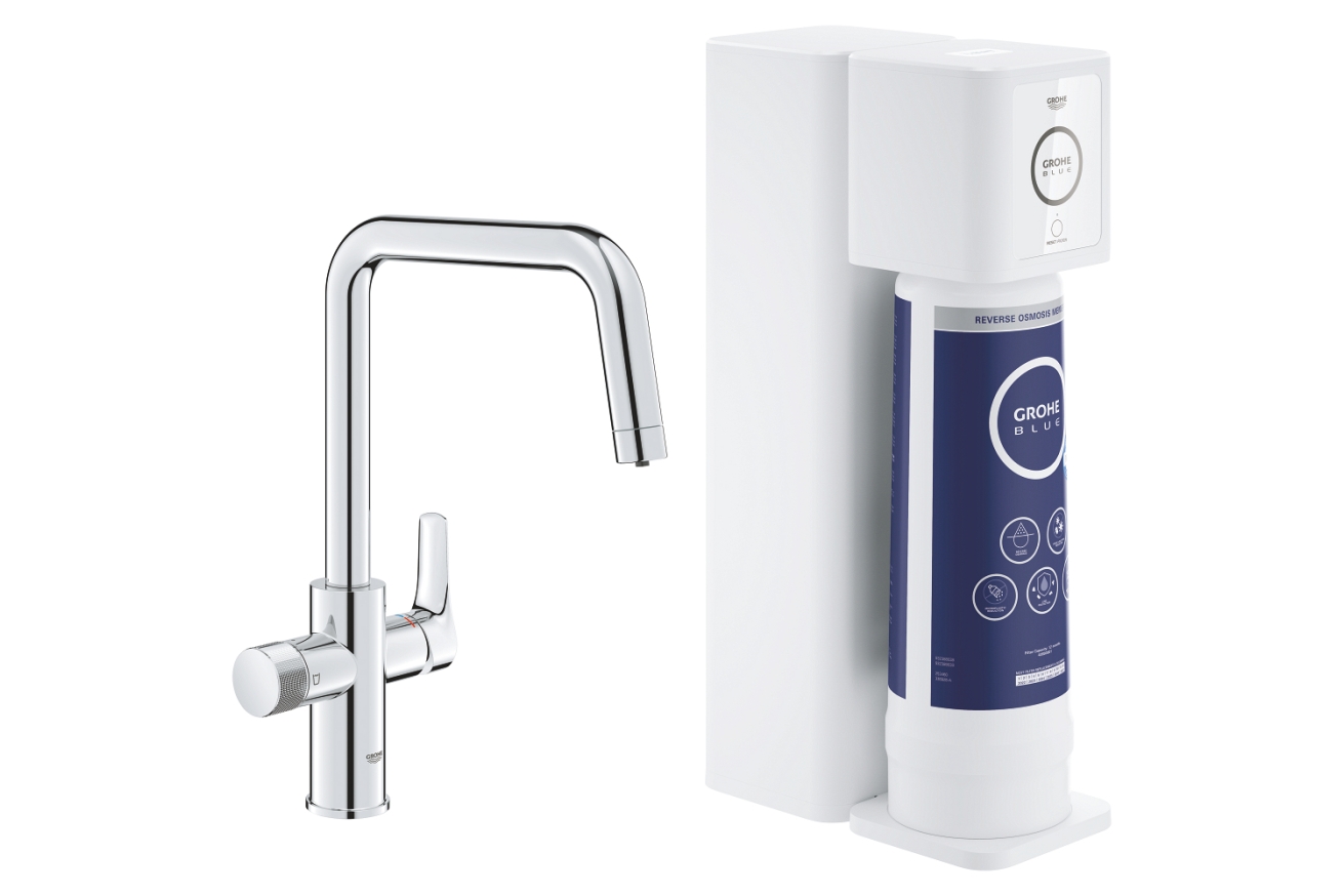 Смеситель для кухонной мойки GROHE Blue Pure Eurosmart с функцией фильтрации, с фильтром обратного осмоса в комплекте, хром (30586000)