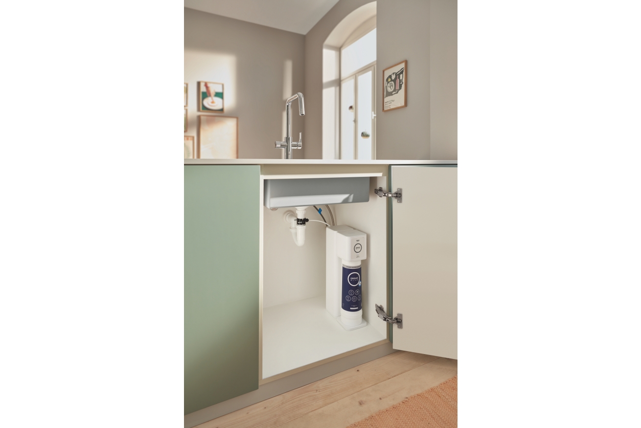 Смеситель для кухонной мойки GROHE Blue Pure Eurosmart с функцией фильтрации, с фильтром обратного осмоса в комплекте, хром (30586000)