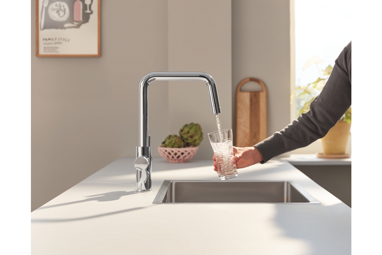 Смеситель для кухонной мойки GROHE Blue Pure Eurosmart с функцией фильтрации, с фильтром обратного осмоса в комплекте, хром (30586000)