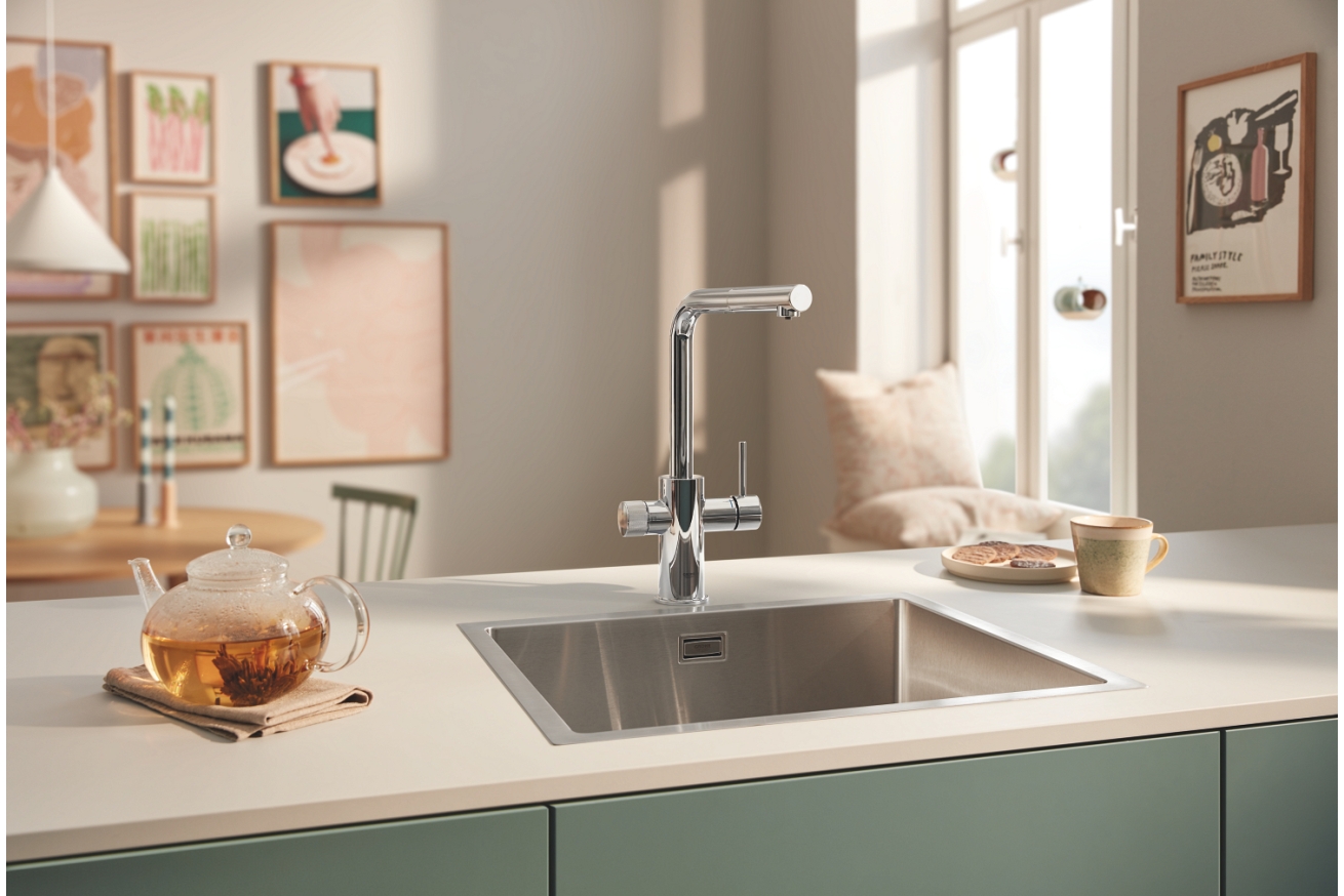 Смеситель для кухонной мойки GROHE Blue Pure Minta c вытяжным изливом, функцией фильтрации, без фильтра в комплекте, хром (30590000)