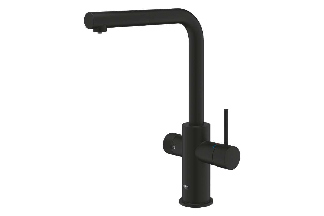 Смеситель для кухонной мойки GROHE Blue Pure Minta c вытяжным изливом, функцией фильтрации, без фильтра в комплекте, фантомный черный (30590KF0)