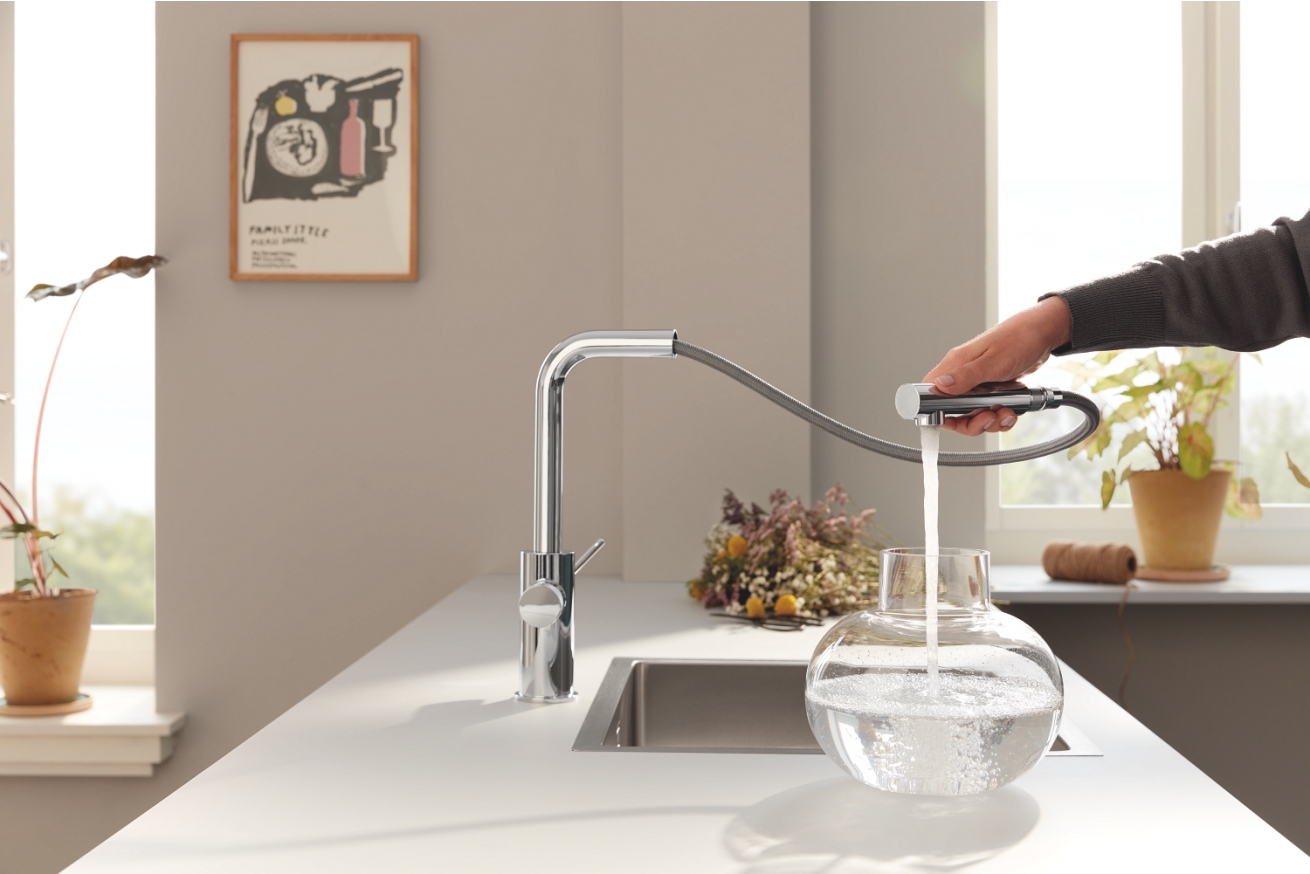 Смеситель для кухонной мойки GROHE Blue Pure Minta c вытяжным изливом, функцией фильтрации, с фильтром в комплекте, хром (30591000)