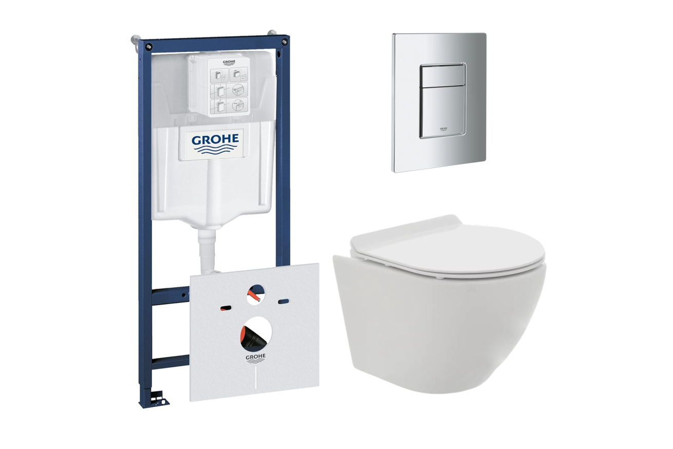 Комплект инсталляции GROHE 38775001 с унитазом AQUAme AQM2002 и сиденьем с микролифтом (NW0167)