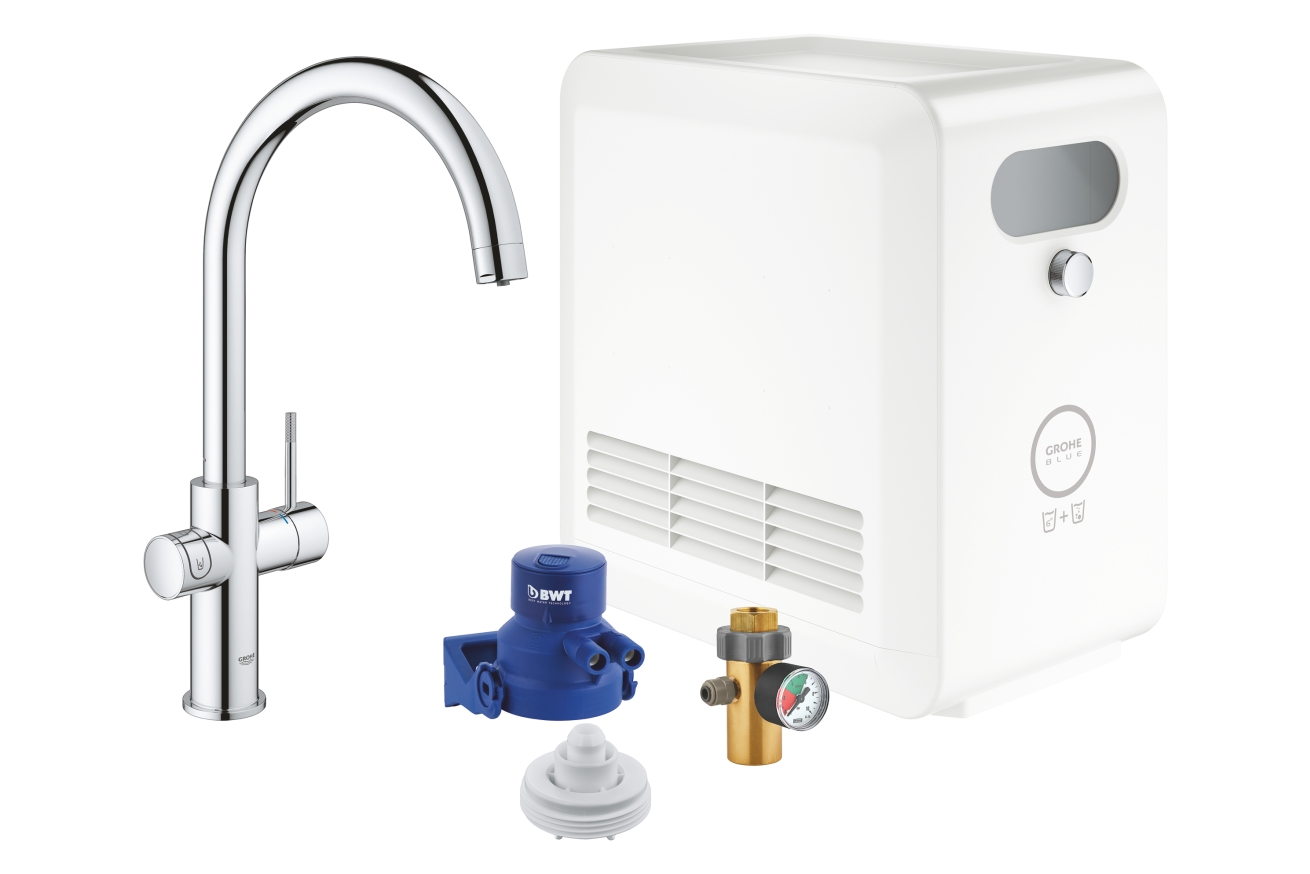 Смеситель для кухни GROHE Blue Professional с функцией фильтрации, с системой охлаждения и газирования воды, Wi-Fi, хром (31323002)