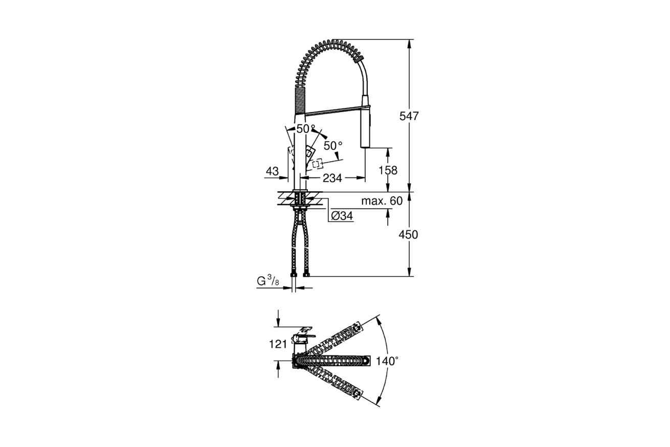 Смеситель для кухонной мойки GROHE Eurocube профессиональный, хром (31395000)