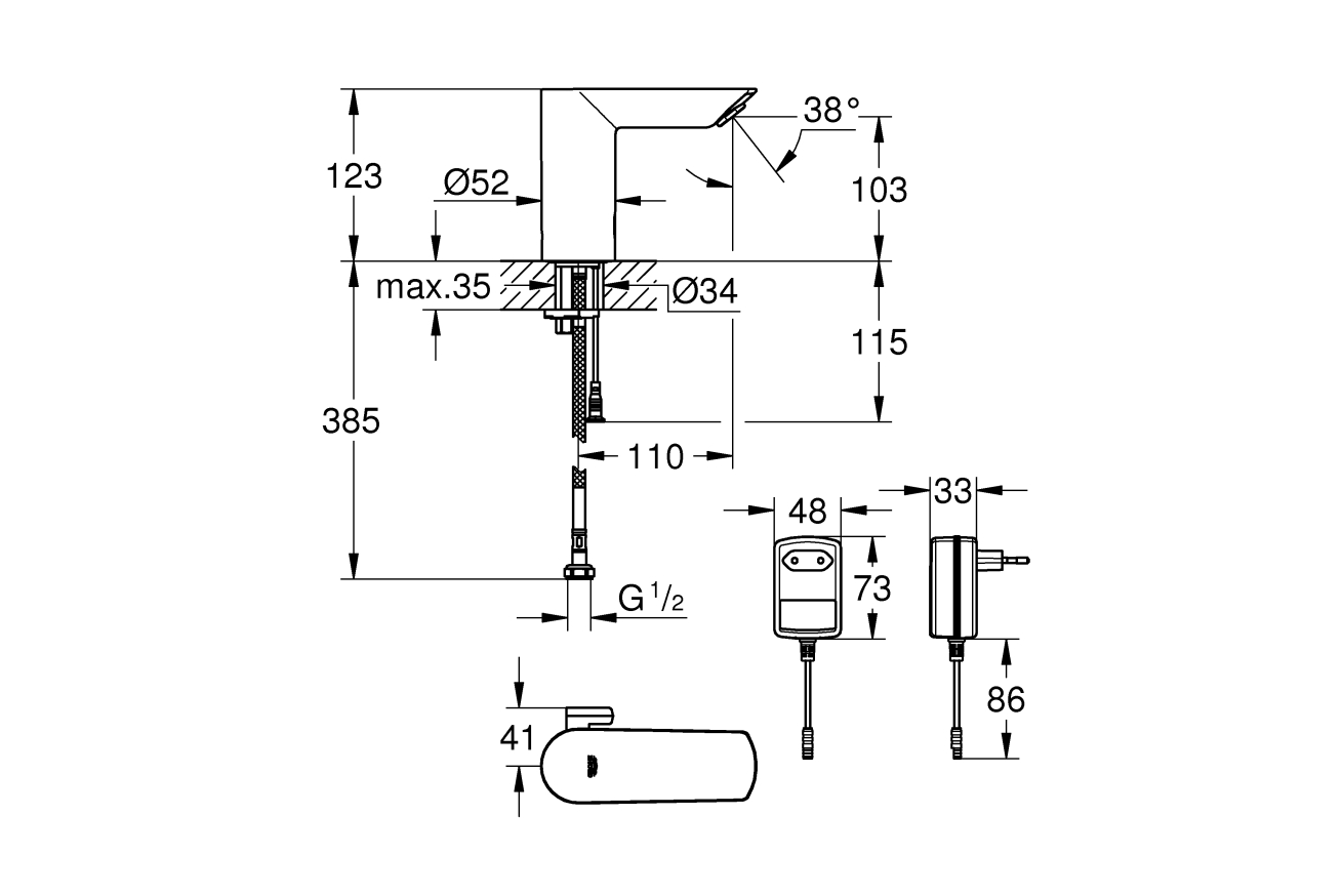 Смеситель для раковины GROHE BauCosmopolitan E инфракрасный, хром (36453000)