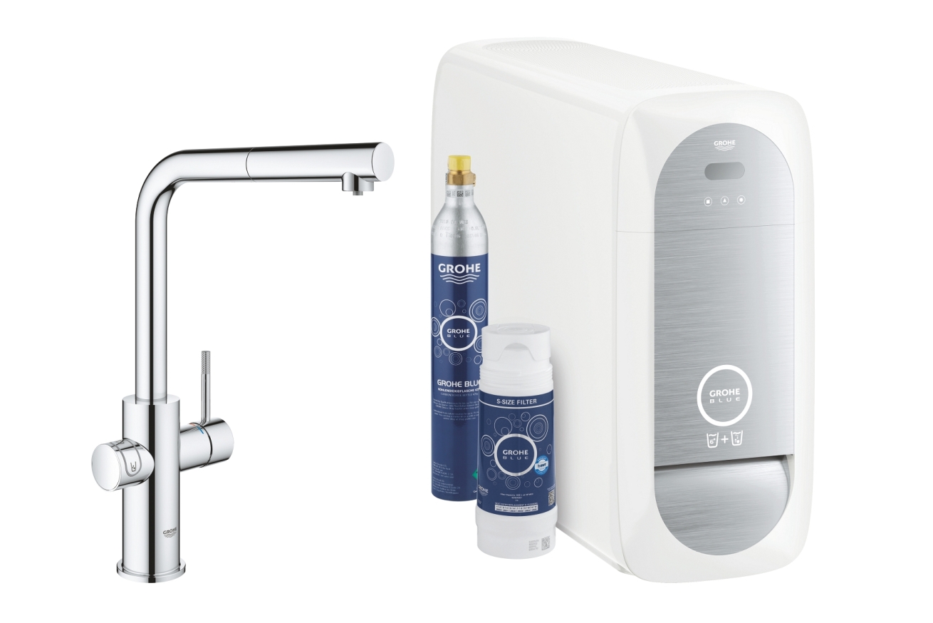 Смеситель для кухни GROHE Blue Home с системой фильтрации, охлаждения и газирования воды, Wi-Fi, хром (31539000)