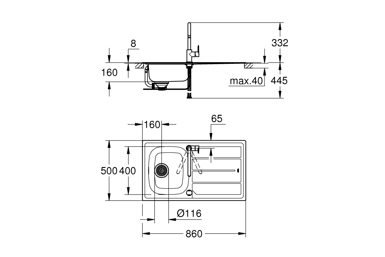 Мойка и смеситель для мойки, GROHE K200, хром, (31562SD0)