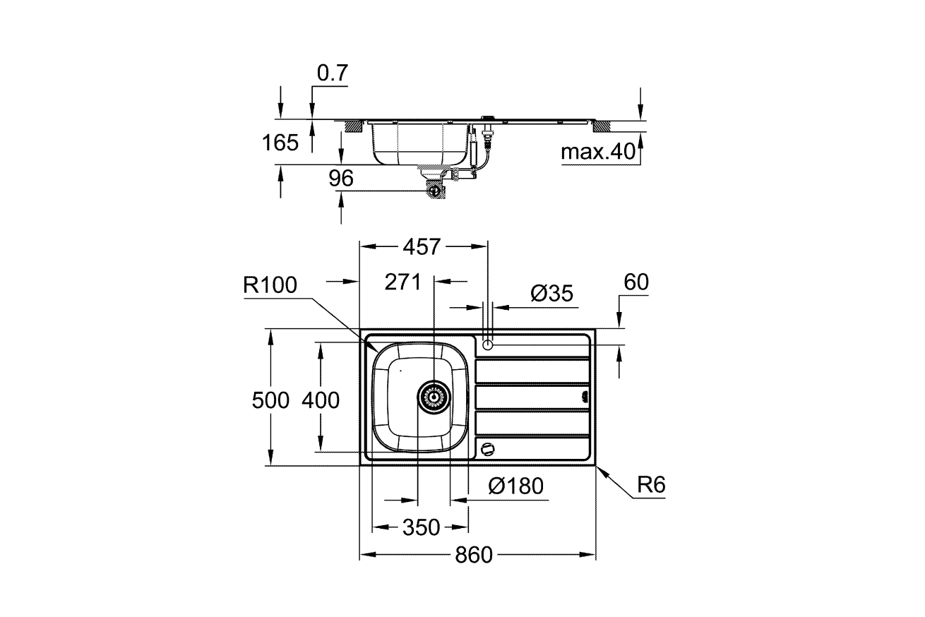 Мойка и смеситель для мойки GROHE K200, нержавеющая сталь (31565SD1)