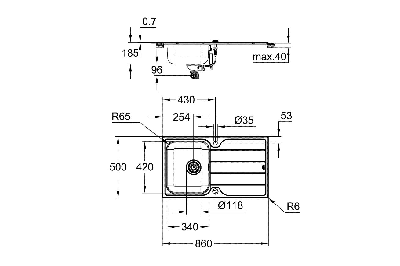 Мойка GROHE K500 45 -S 1.0 из нержавеющей стали, оборачиваемая, и смеситель для мойки GROHE Minta (31573SD1)
