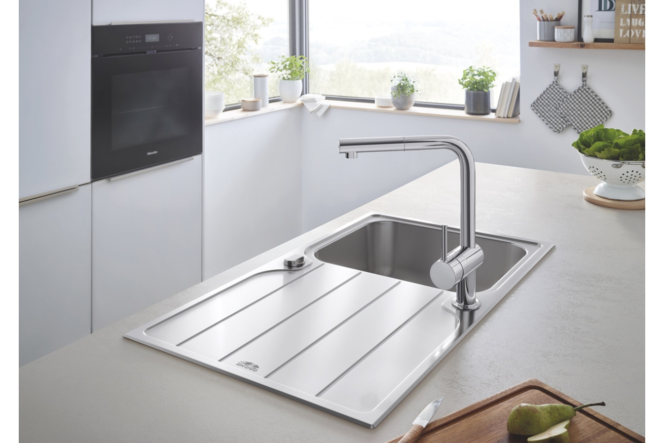 Мойка GROHE K500 45 -S 1.0 из нержавеющей стали, оборачиваемая, и смеситель для мойки GROHE Minta (31573SD1)