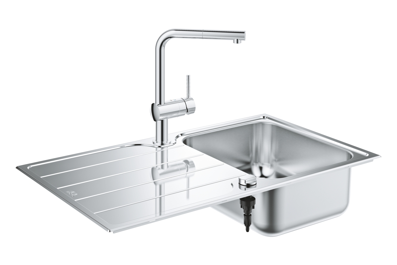 Мойка GROHE K500 45 -S 1.0 из нержавеющей стали, оборачиваемая, и смеситель для мойки GROHE Minta (31573SD1)