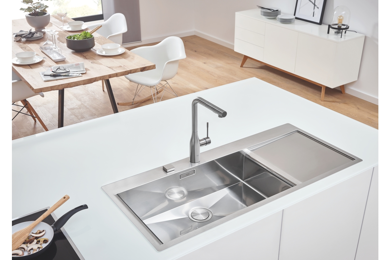 Мойка GROHE из нержавеющей стали с корзинчатым вентилем, расположение основной чаши слева, K1000 80-S 116/52 1.0 (31581SD0)