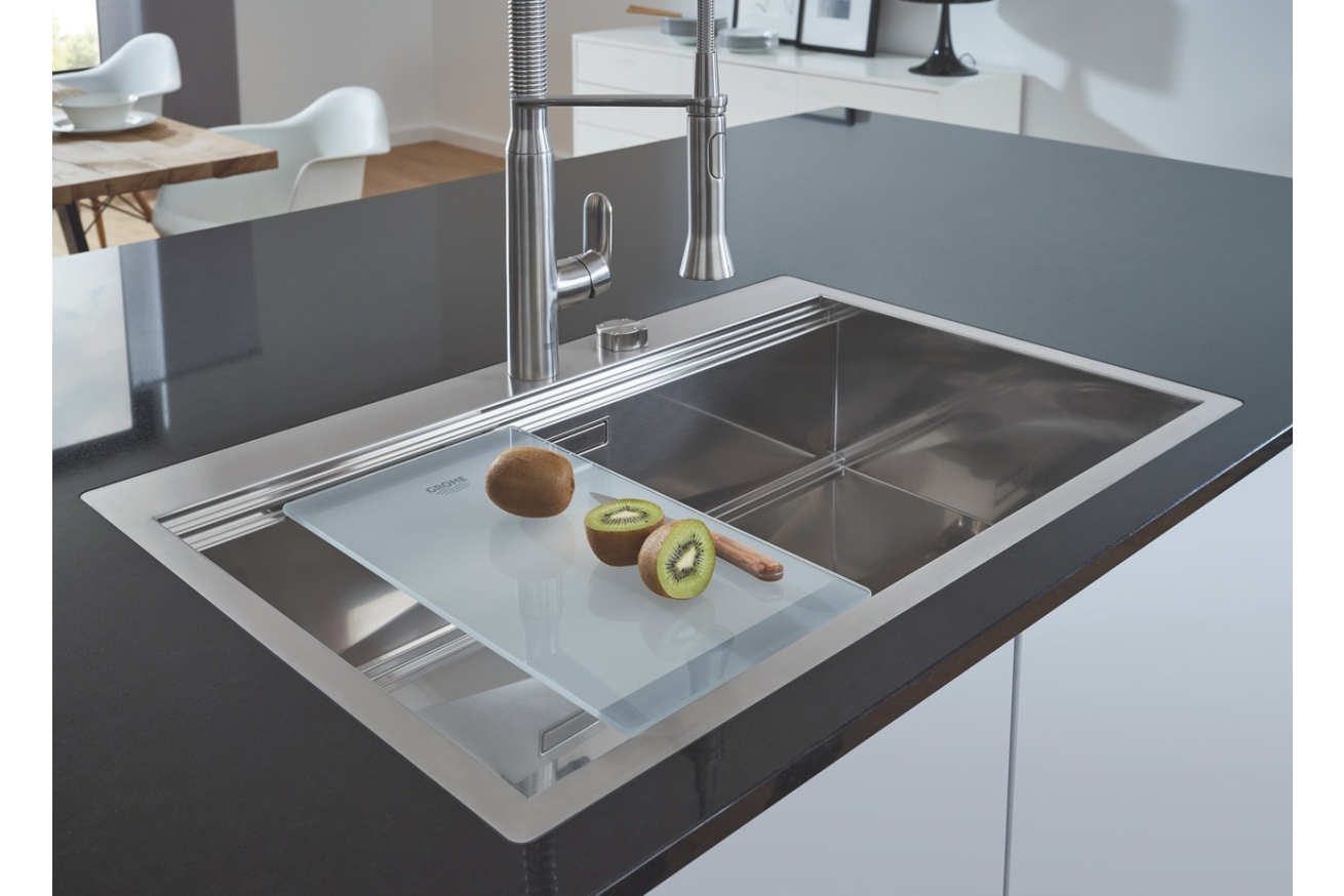 Мойка GROHE из нержавеющей стали с корзинчатым вентилем, расположение основной чаши слева, K1000 80-S 116/52 1.0 (31581SD0)