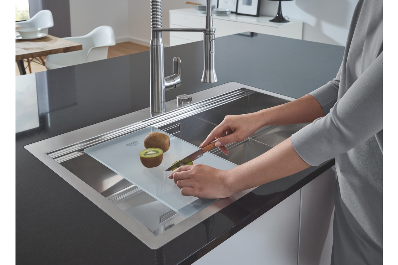 Мойка GROHE из нержавеющей стали с корзинчатым вентилем, расположение основной чаши слева, K1000 80-S 116/52 1.0 (31581SD0)