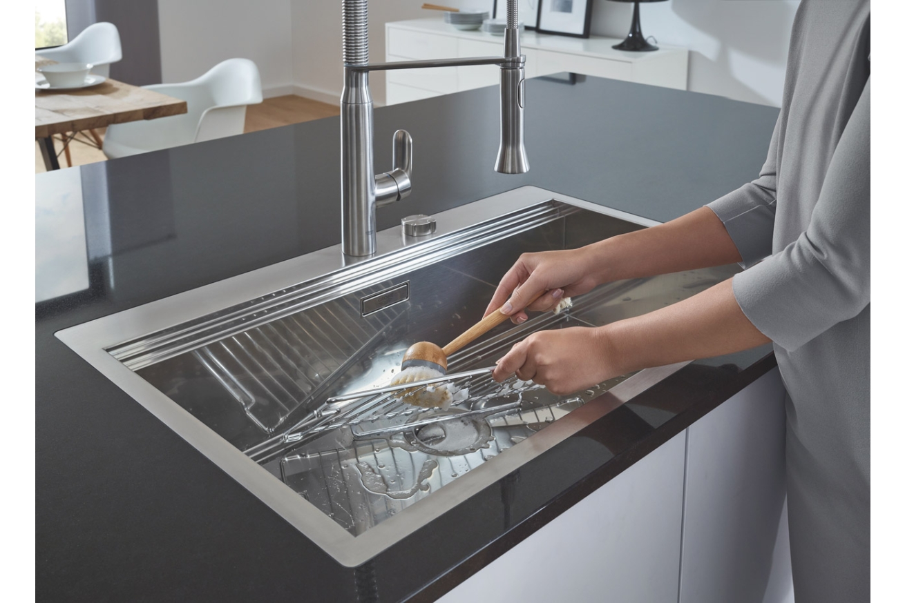Мойка GROHE из нержавеющей стали с корзинчатым вентилем, расположение основной чаши слева, K1000 80-S 116/52 1.0 (31581SD0)