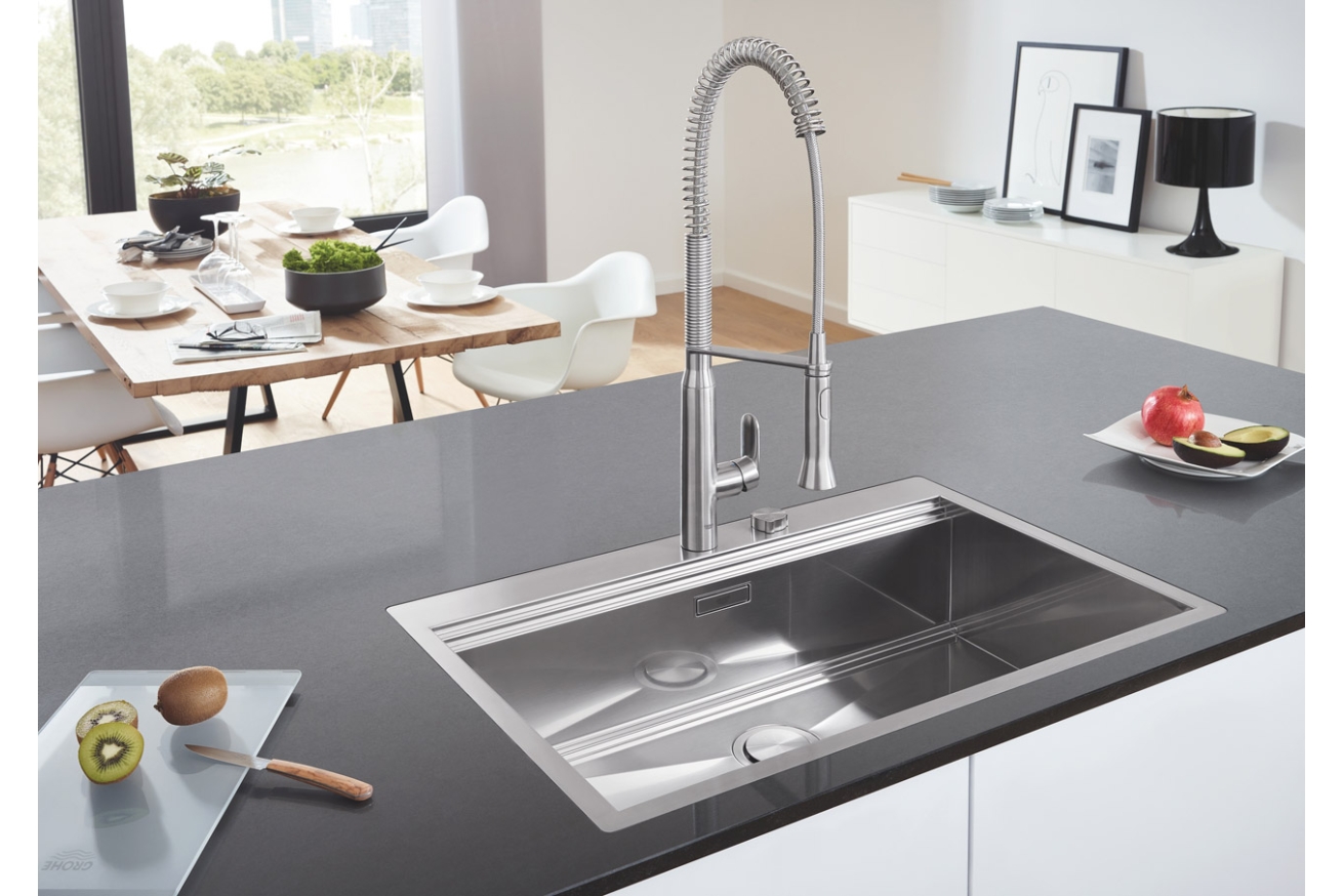 Мойка GROHE из нержавеющей стали с корзинчатым вентилем, расположение основной чаши слева, K1000 80-S 116/52 1.0 (31581SD0)