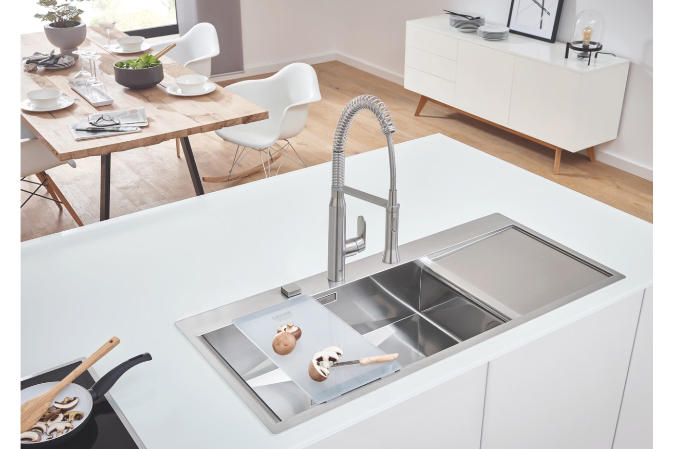 Мойка GROHE из нержавеющей стали с корзинчатым вентилем, расположение основной чаши слева, K1000 80-S 116/52 1.0 (31581SD0)