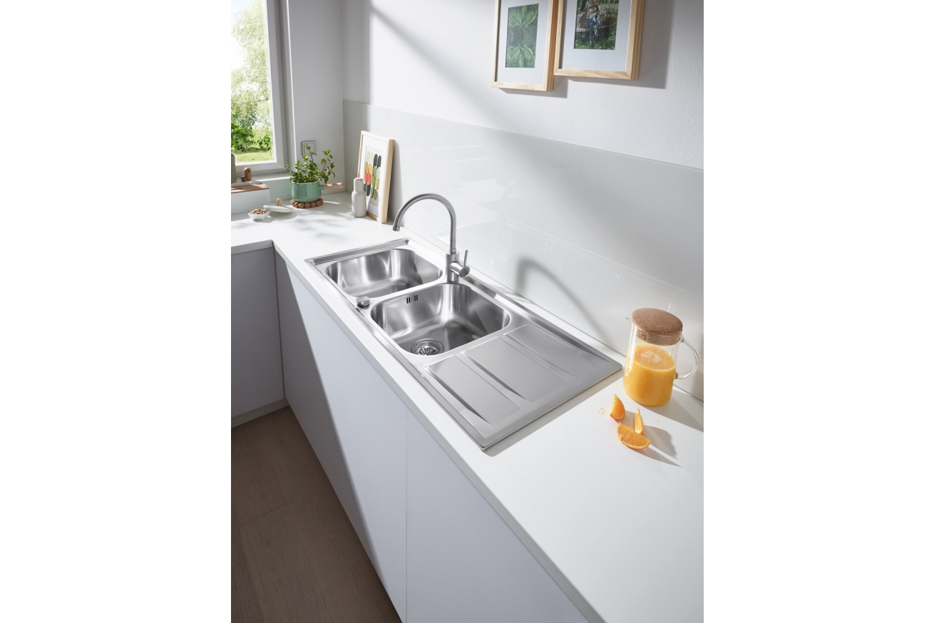 Мойка GROHE из нержавеющей стали с корзинчатым вентилем, оборачиваемая, 2 чаши, K400 80-S 116/50 2.0 (31587SD0)
