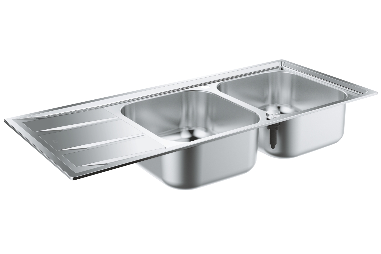 Мойка GROHE из нержавеющей стали с корзинчатым вентилем, оборачиваемая, 2 чаши, K400 80-S 116/50 2.0 (31587SD0)
