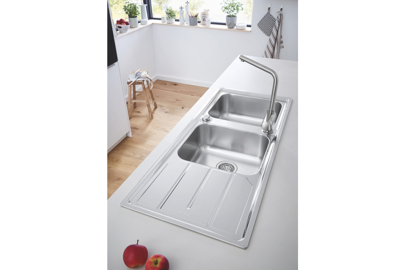 Мойка GROHE из нержавеющей стали с корзинчатым вентилем, оборачиваемая, 2 чаши, K500  80 -S 116/50 2.0 (31588SD0)