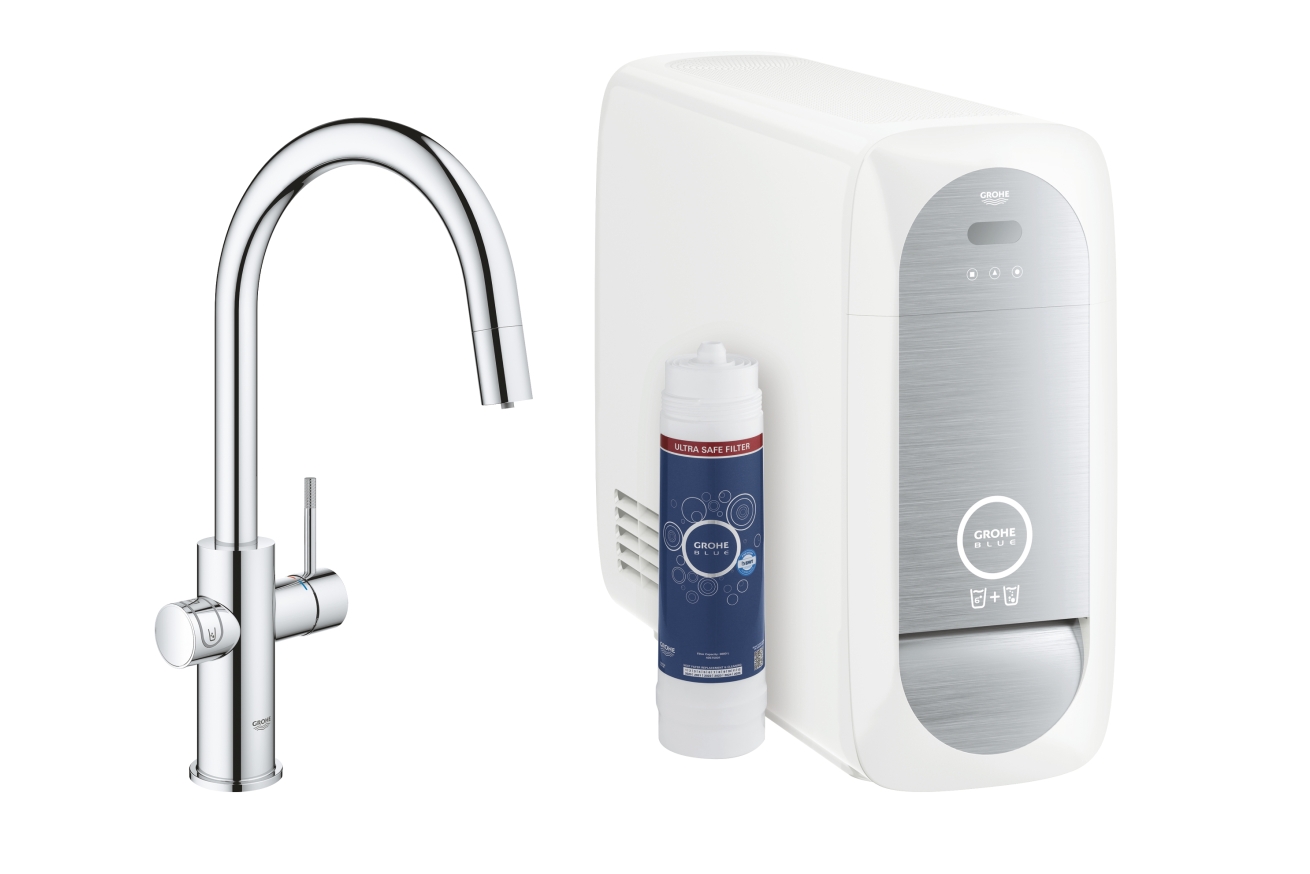 Смеситель для кухонной мойки GROHE Blue Home с системой фильтрации, охлаждения и газирования воды, хром (31606000)
