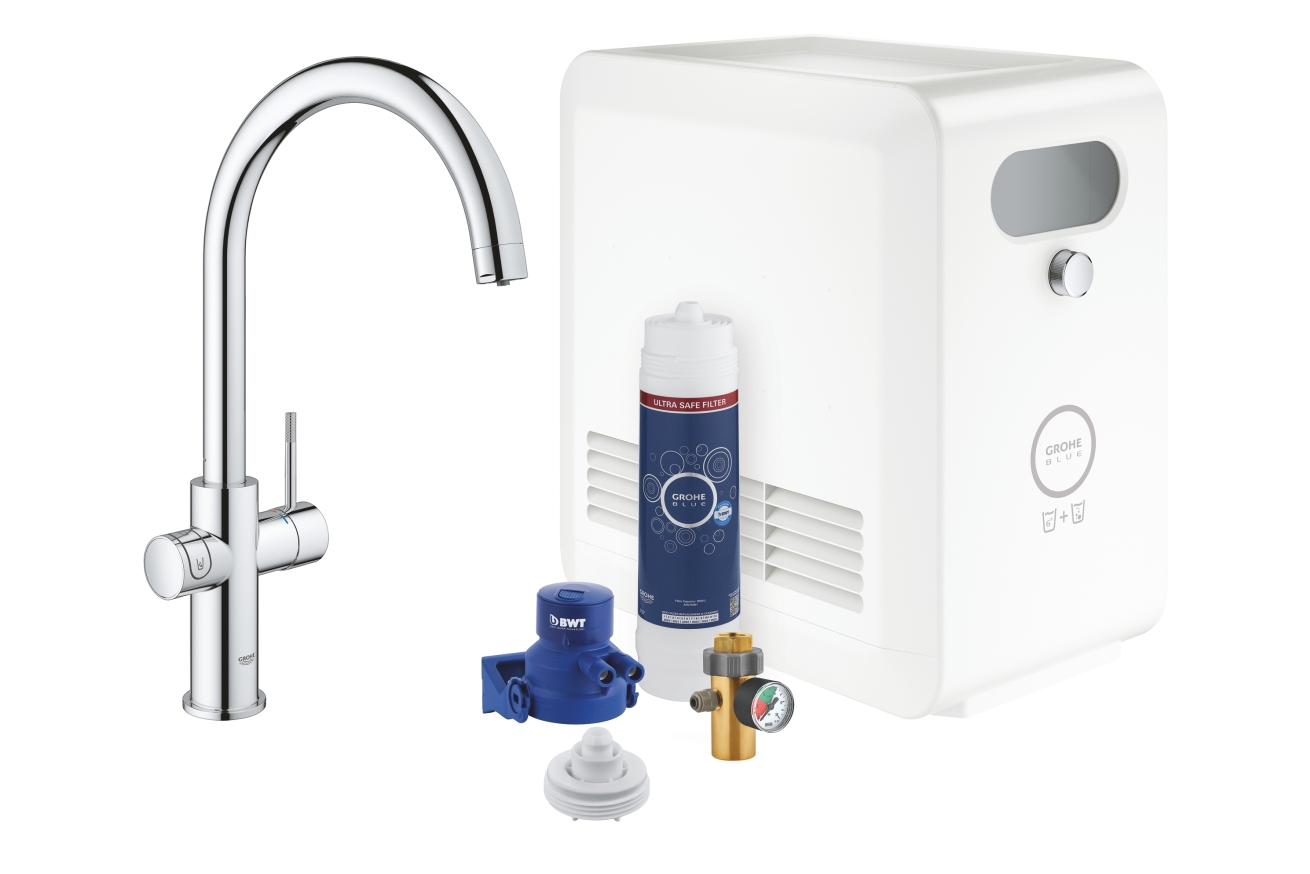 Смеситель для кухни GROHE Blue Professional с системой фильтрации, охлаждения и газирования воды, хром (31607002)