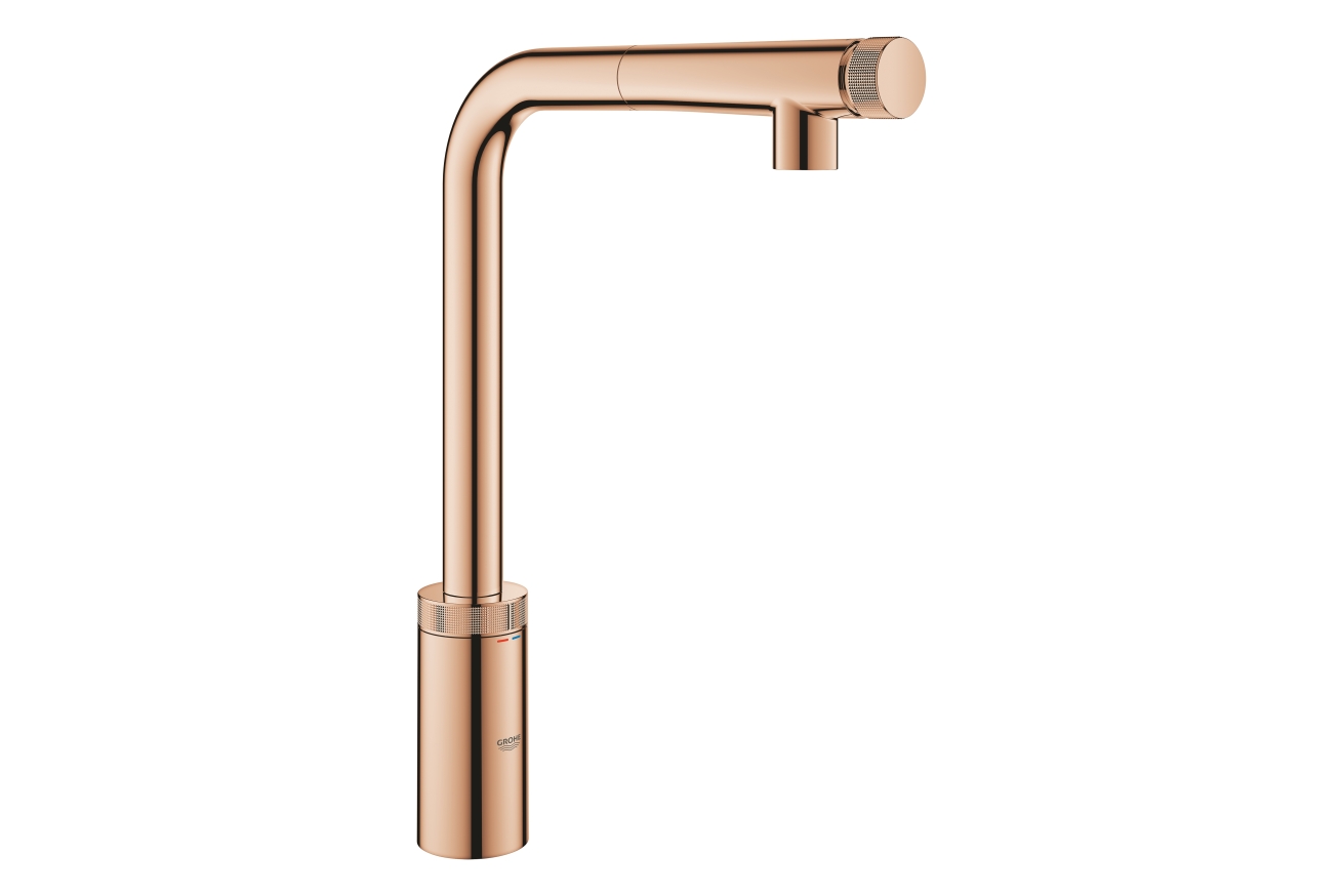 Смеситель для кухни GROHE Minta SmartControl с вытяжным L-изливом, теплый закат глянец (31613DA0)