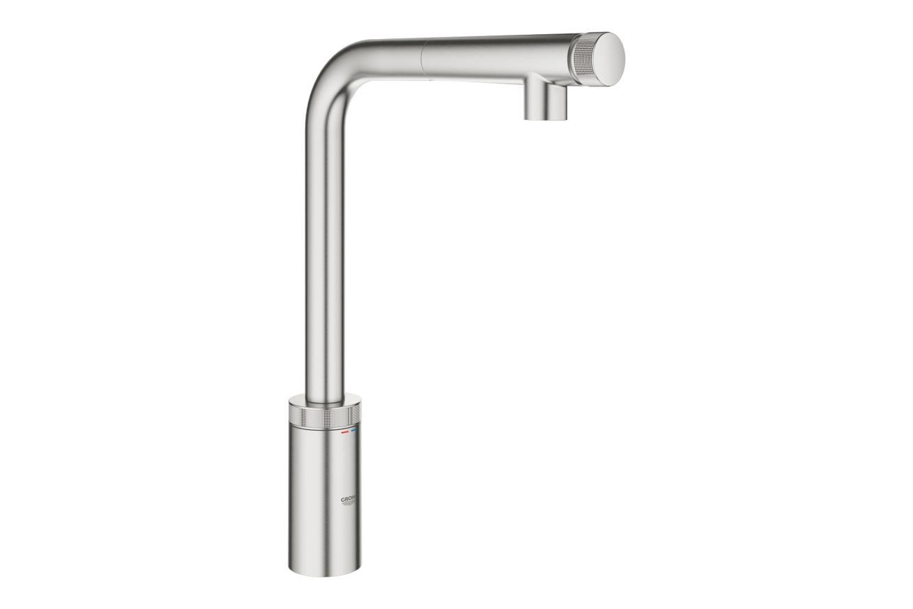 Смеситель для кухни GROHE Minta SmartControl с вытяжным L-изливом, суперсталь (31613DC0)