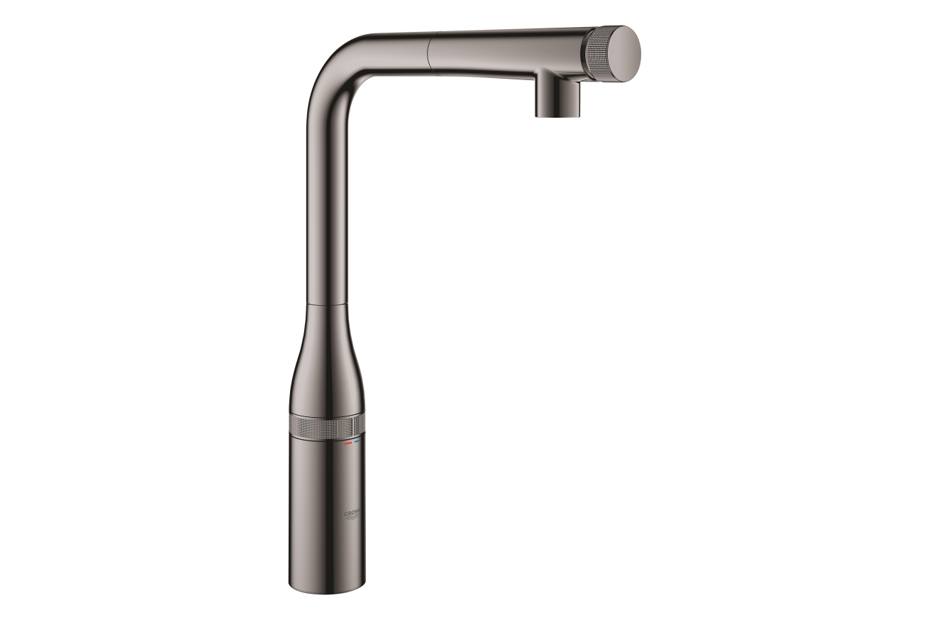 Смеситель для кухни GROHE Essence SmartControl с вытяжным изливом, темный графит глянец (31615A00)