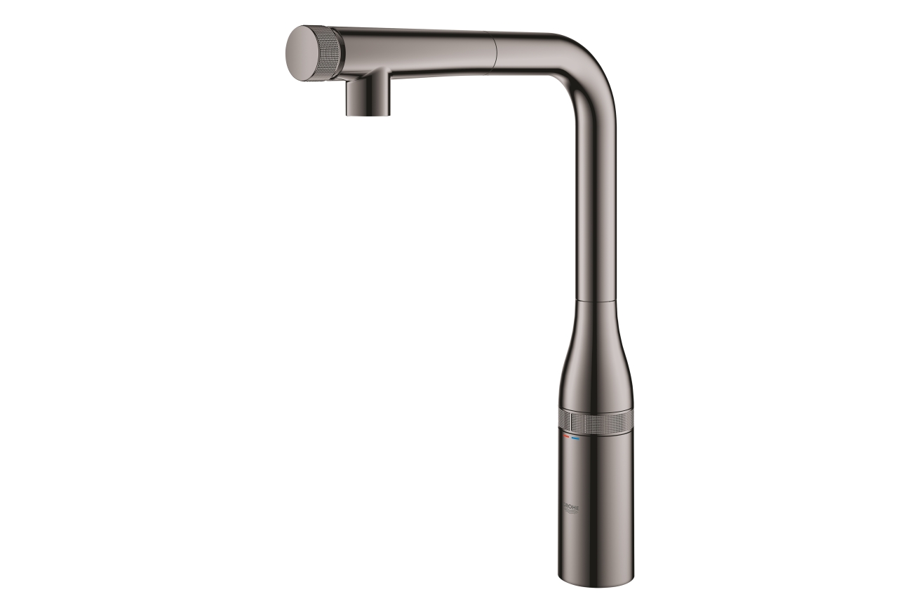 Смеситель для кухни GROHE Essence SmartControl с вытяжным изливом, темный графит глянец (31615A00)
