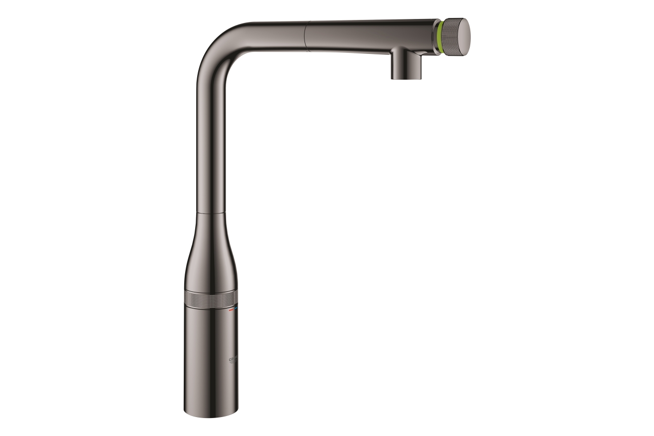 Смеситель для кухни GROHE Essence SmartControl с вытяжным изливом, темный графит глянец (31615A00)