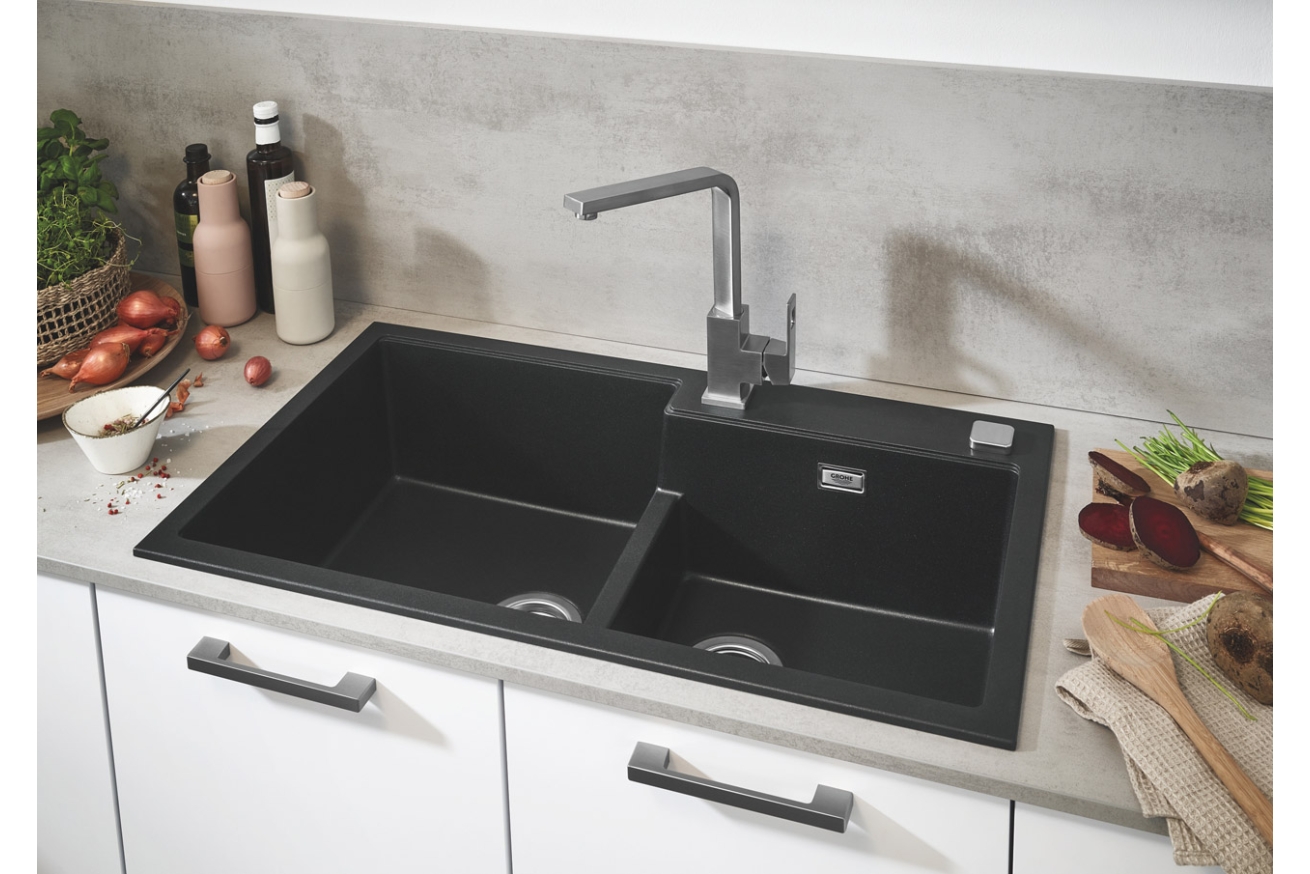 Мойка GROHE K500 с 2 чашами, 860 x 500 мм, черный гранит (31649AP0)