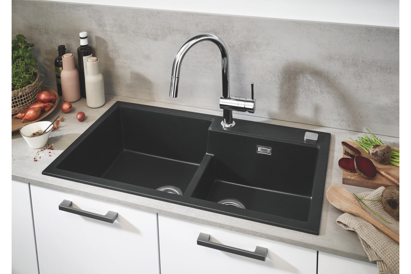 Мойка GROHE K500 с 2 чашами, 860 x 500 мм, черный гранит (31649AP0)