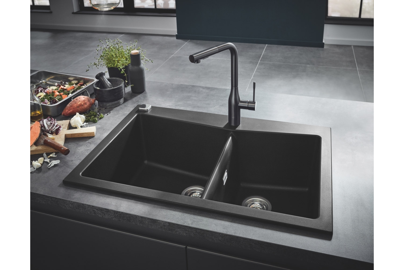 Мойка GROHE K700 с 2 чашами, 838 x 559 мм,черный гранит (31657AP0)