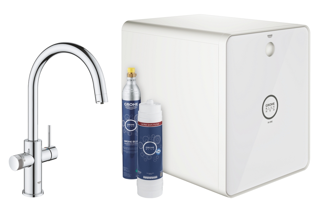 Смеситель для кухни GROHE Blue Red in One с системой охлаждения, нагревания и газирования воды, с Wi-Fi, хром (31852000)