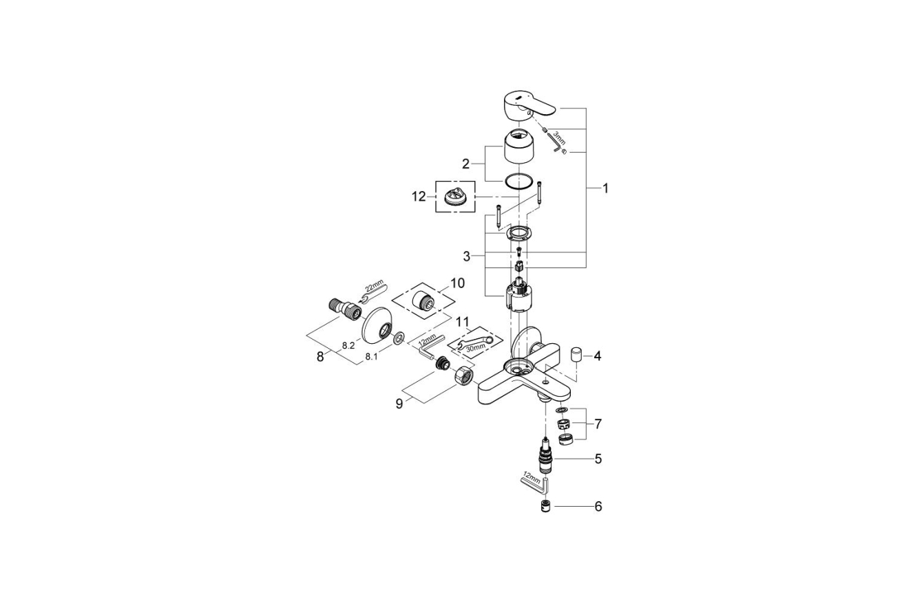 Смеситель для ванны GROHE BauEdge, хром (23334000)