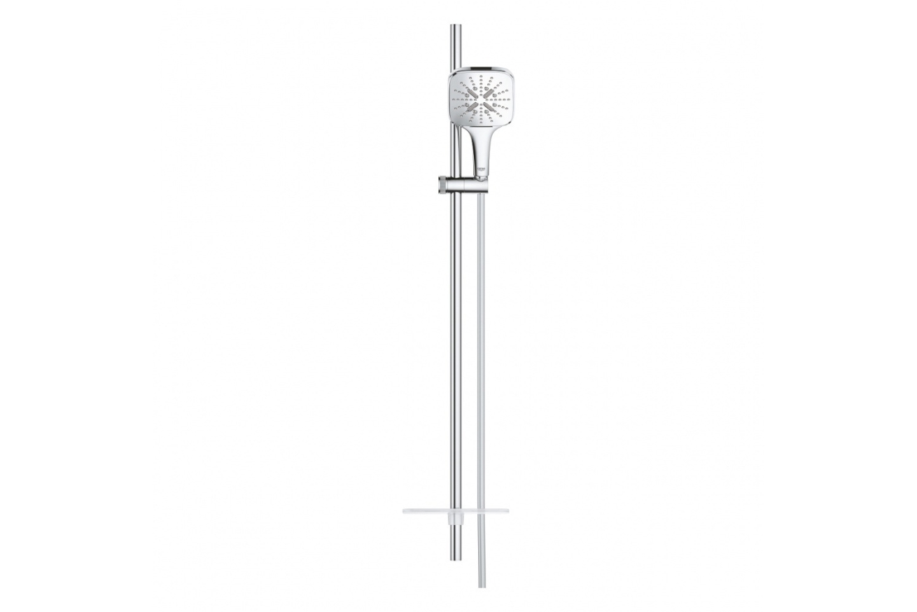 Душевой гарнитур GROHE Rainshower SmartActive 130 Cube с мыльницей, 3 режима струи, душевая штанга 900 мм, 9,5 л/мин, хром (26587000)