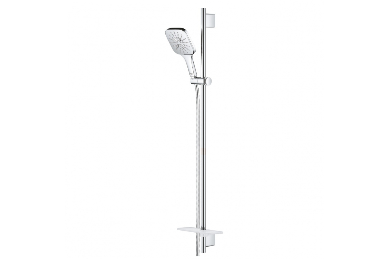 Душевой гарнитур GROHE Rainshower SmartActive 130 Cube с мыльницей, 3 режима струи, душевая штанга 900 мм, 9,5 л/мин, хром (26587000)