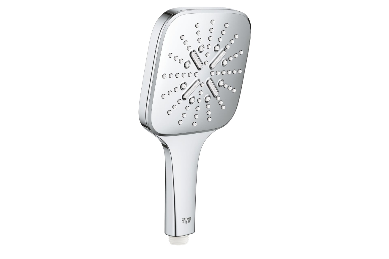 Душевой гарнитур GROHE Rainshower SmartActive 130 Cube с мыльницей, 3 режима струи, душевая штанга 900 мм, 9,5 л/мин, хром (26587000)